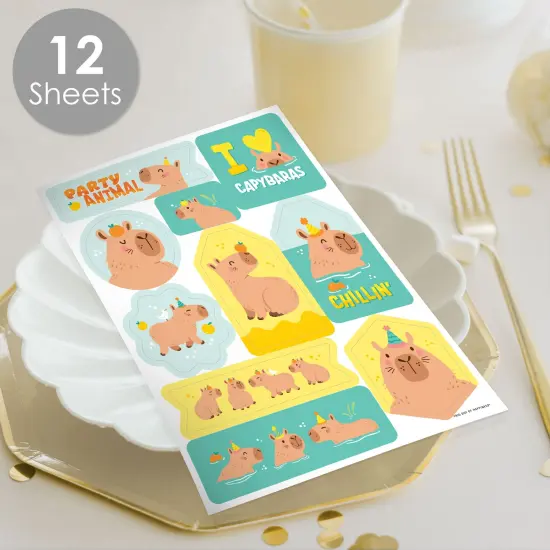 Big Dot of Happiness Capy Birthday - Capybara Party Favor Sticker Set - 12 Sheets - 120 Stickers {3}