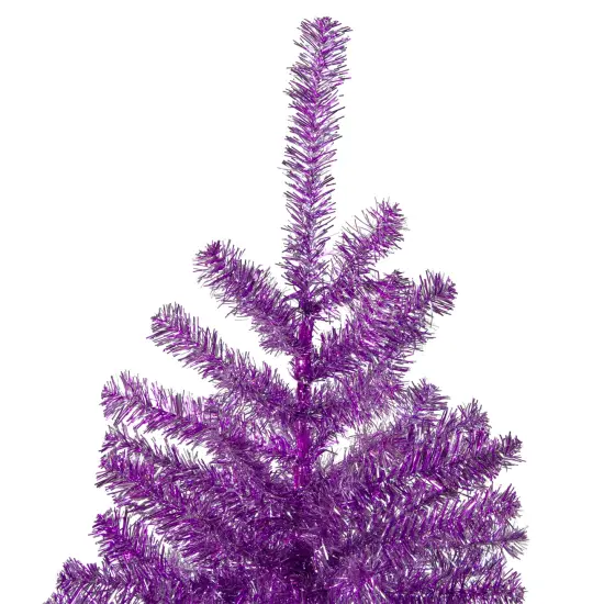 Northlight 3' Metallic Purple Tinsel Artificial Christmas Tree - Unlit {6}