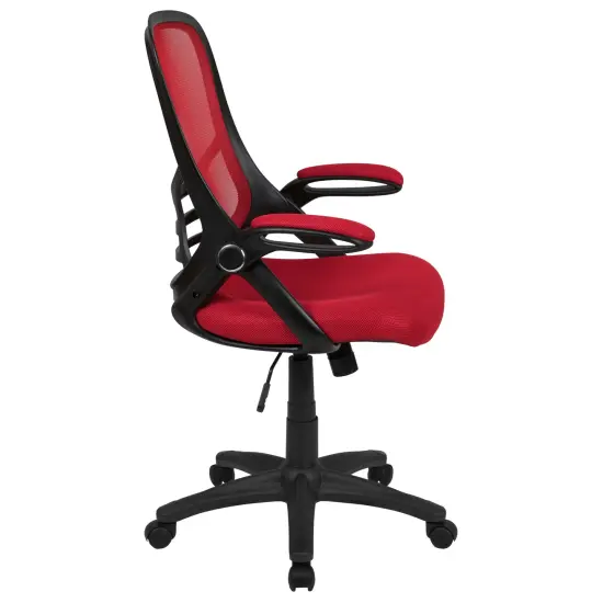 Emma and Oliver High Back Mesh Ergonomic Office Chair with Flip-up Arms Red {5}