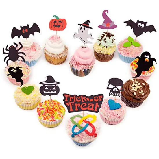 75 Pieces Halloween Cupcake Topper Picks Halloween Pumpkin Bat Spider Web Skull White Ghost Cupcake Decorations for Halloween Birthday Party favor Supplies {2}