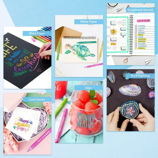 Ohuhu Glitter Markers Pen 12 Glitter Colors Metallic Marker Fine Point Tip Water-based Ink for Kids Adults DIY Crafts Greeting Birthday Cards Making Poster Album Scrapbooking Mugs Wood {4}