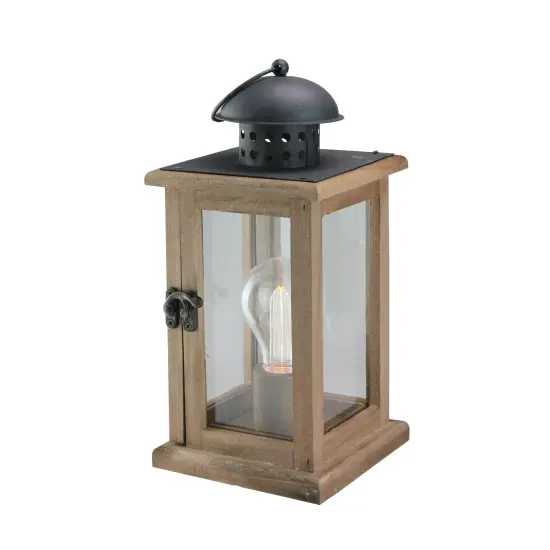 Gerson 10" Brown and Black LED Lighted Square Hanging Indoor Lantern {1}