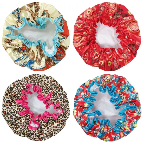 Wrapables Stylish Double Layer Waterproof Shower Caps (Set of 4) Dots Cherries {8}