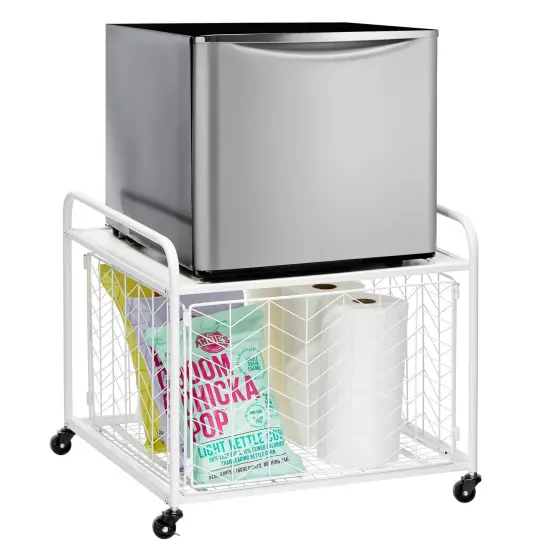 mDesign Small Portable Mini Fridge Storage Cart with Wheels and Handles {1}