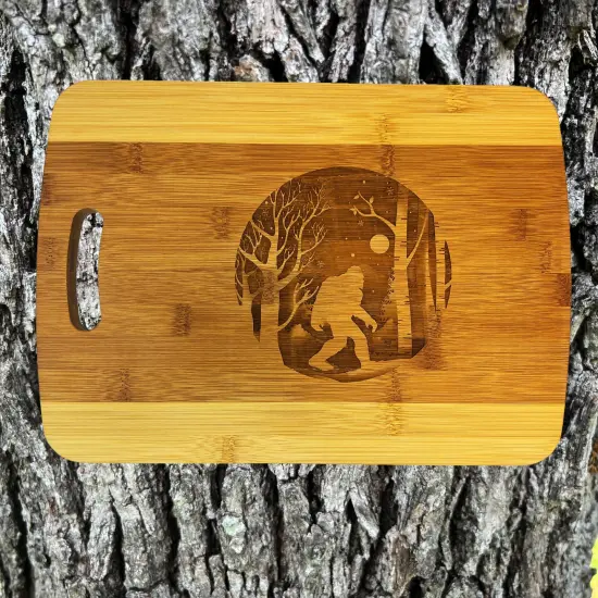 Winter Sasquatch Cutting Board 14''x9.5''x.5'' Bamboo Bigfoot {2}