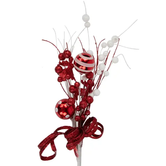 Northlight 24" Red and White Pearls and Swirls Christmas Spray {3}