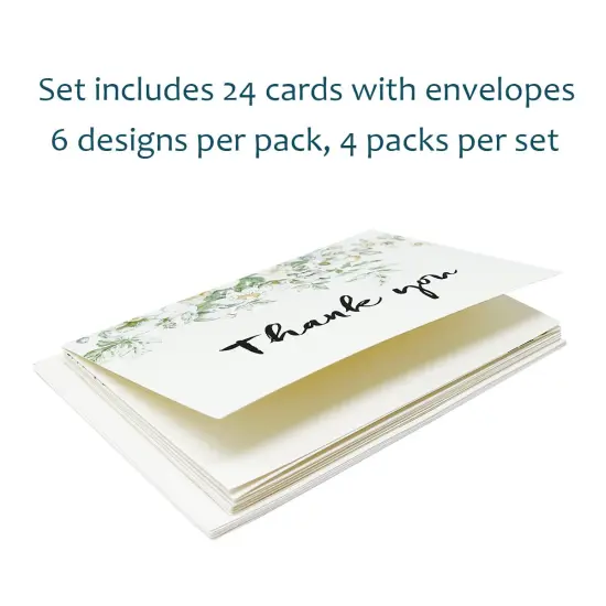 Wrapables Blank Thank You Cards with Envelopes for Weddings, Bridal Showers, Baby Showers (Set of 4) Classic Floral {3}