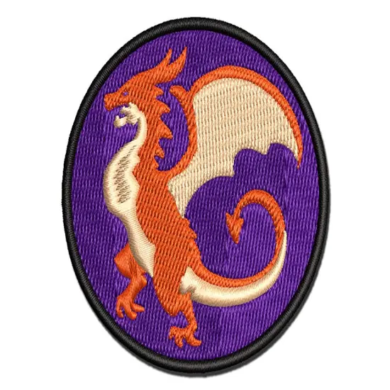Fierce Wyvern Dragon Fantasy Silhouette Multi-Color Embroidered Iron-On or Hook & Loop Patch Applique {1}