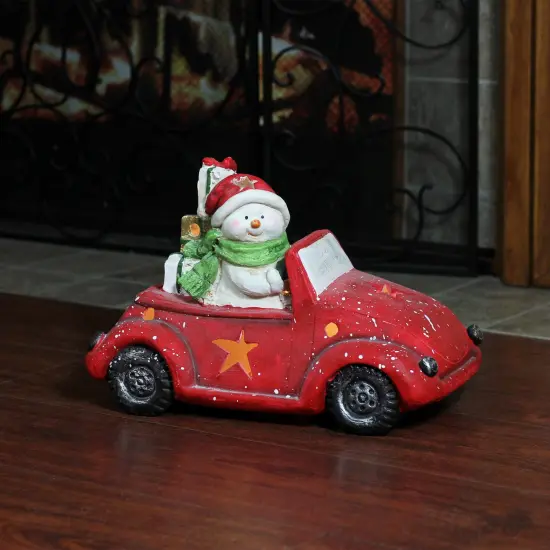 Northlight Pre-Lit LED Joyful Snowman Driving a Red Beetle Star Car Tabletop Decor {4}