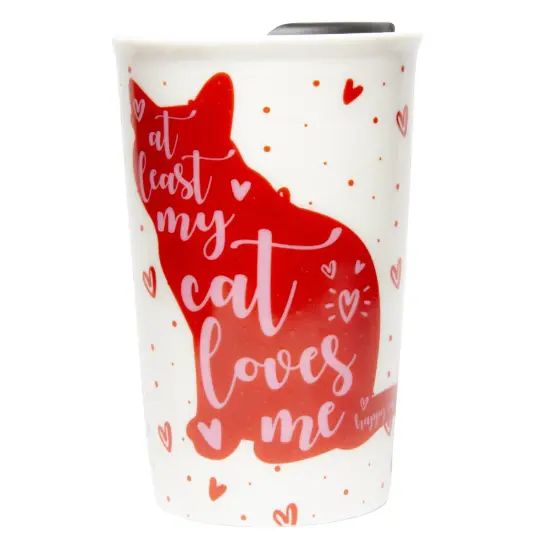 Cat Coffee Mug | 9-Ounce Ceramic Coffee Cup | Cute Hearts & Kitty Mug Gift {1}