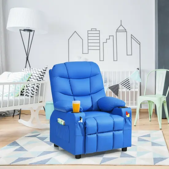 Kids Recliner Chair with Cup Holders Suitable for Children's Room, Living Room and Bedroom Blue {5}