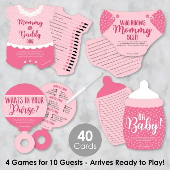 Big Dot of Happiness Baby Girl - 4 Pink Baby Shower Games - 10 Cards Each - Gamerific Bundle {3}