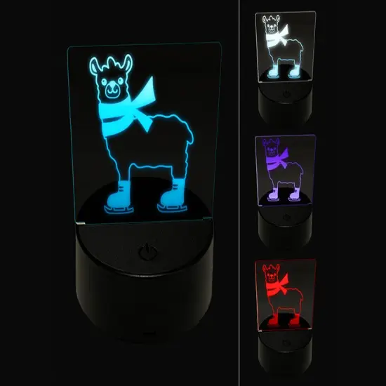 Ice Skating Llama Winter 3D Illusion LED Night Light Sign Nightstand Desk Lamp {1}