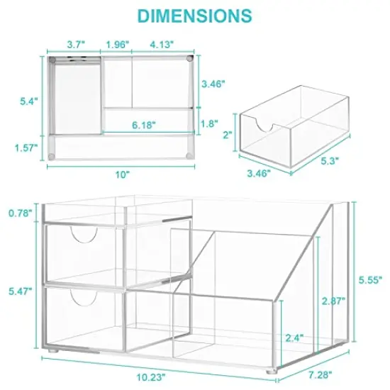 VITVITI Acrylic Desk Organizer, Clear Pencil Organizer for Desk, Multifunctional Desktop Stationary Pen Organizer, 8 Compartment Storage with Drawer, for Office/A4 Paper/Art Supply {3}