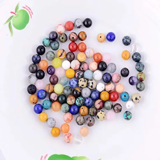 100 Pieces Natural Stone BeadsRound Genuine Real Stone Beading Loose Gemstones Hole Size 1mm DIY Smooth Bead for Bracelet Necklace Earrings Jewelry Making (Natural Stone Beads Multicolor, 8mm) {3}