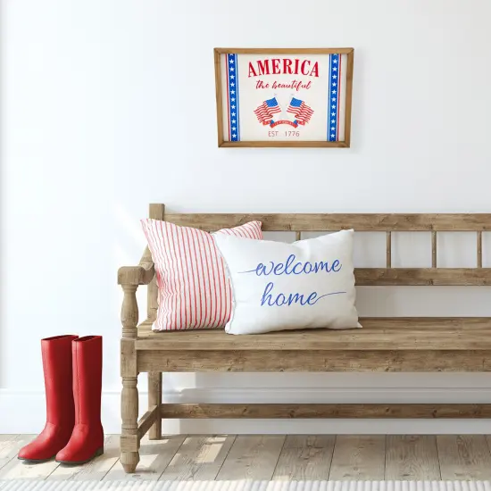Northlight America the Beautiful Patriotic Framed Wall Sign - 15.75" Blue {3}