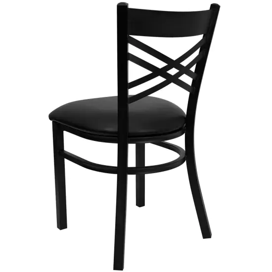 Emma and Oliver "X" Back Metal Restaurant Dining Chair BlackVYL/BlackMetal {4}