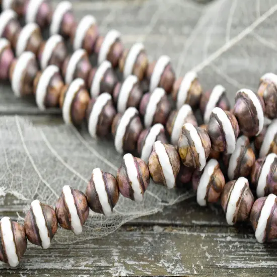 *27* 8x10mm Opaque White w/ Bronzed Pink Picasso Saturn Beads {5}