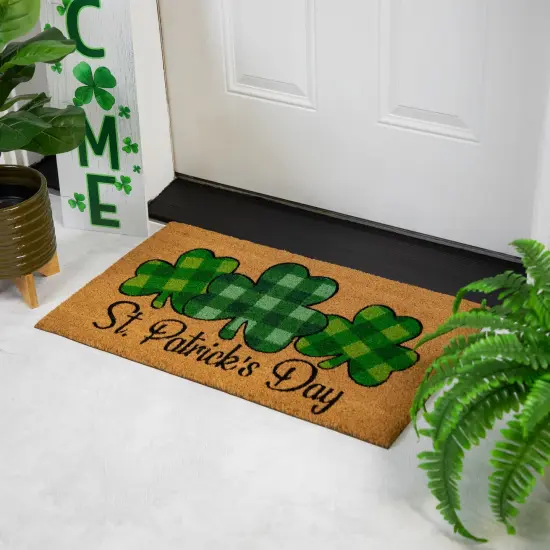 Northlight Natural Coir Plaid St. Patrick's Day Shamrocks Outdoor Doormat 18" x 30" Green {3}