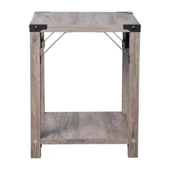 Merrick Lane Green River Modern Farmhouse Engineered Wood End Table and Powder Coated Steel Accents Gray Wash {4}