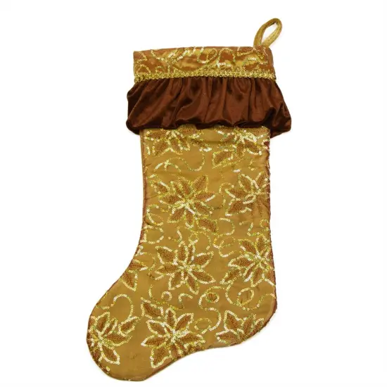 Northlight 19" Gold Sequined Floral Venetian Style Ruffle Cuff Christmas Stocking {3}