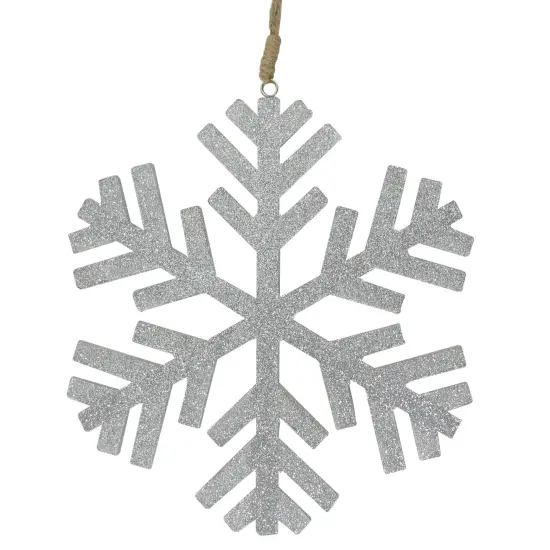 Northlight Glitter Drenched Wooden Snowflake Christmas Ornament - 8.75" - Silver Tone {1}