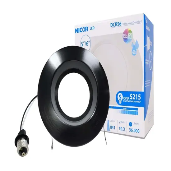 NICOR 5/6in. 878Lm LED Downlight in Black, 3000K Round Recessed Light {1}