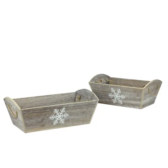 Midwest Set of 2 Brown and White Snowflake Christmas Planters 15.5&rdquo; {1}