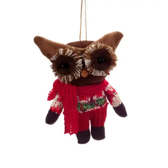 Melrose 6.5" Red and Brown Plush Woodland Owl with Knit Clothing Christmas Ornament {1}