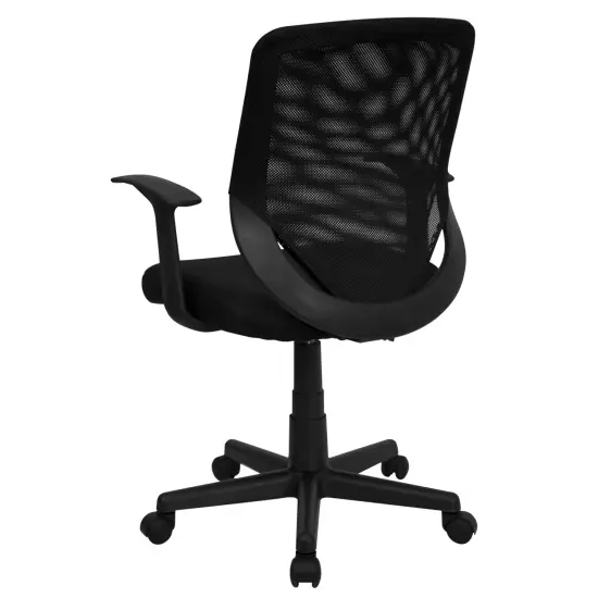 Emma and Oliver Mid-Back Mesh Tapered Back Swivel Task Office Chair with T-Arms Black {4}