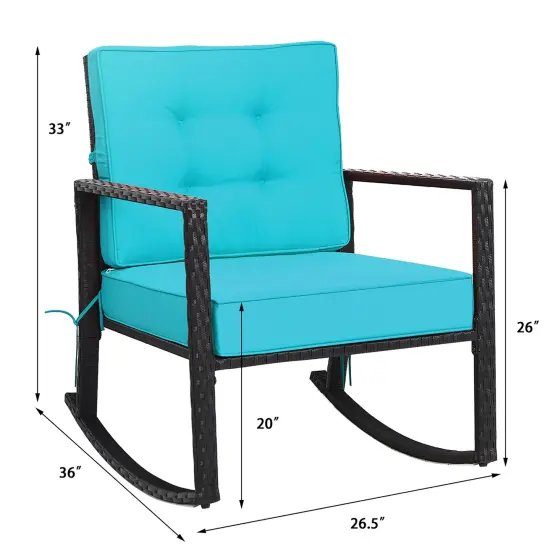 Costway Patio Rattan Rocker Chair Outdoor Glider Rocking Chair Cushion Lawn Turquoise {3}