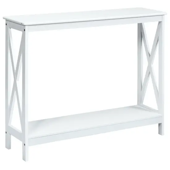 2-Tier Console X-Design Sofa Side Accent Table with Spacious Storage Space White {1}