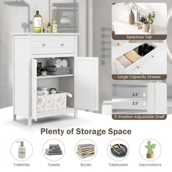 2-Door Freestanding Bathroom Cabinet with Drawer and Adjustable Shelf White {5}