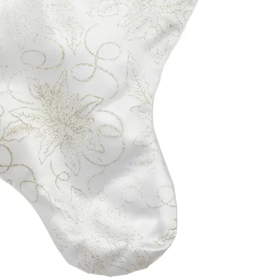 Northlight 20.5" White and Gold Glitter Poinsettia Christmas Stocking {6}