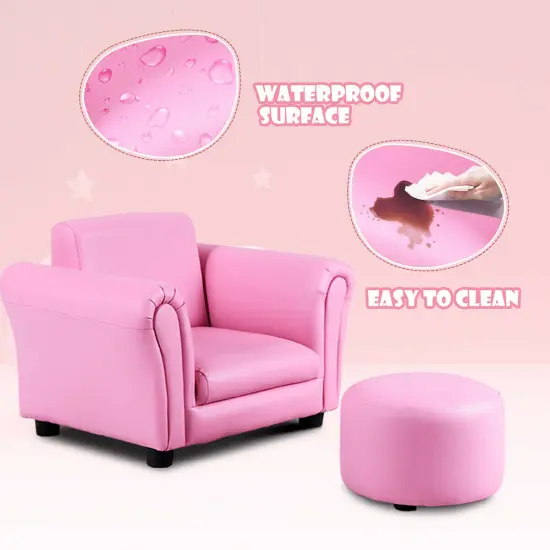Kids Single Armrest Couch Sofa with Ottoman Pink {5}