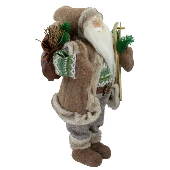 Northlight 18" Standing Santa Christmas Figure Carrying Presents and Skis Brown {5}