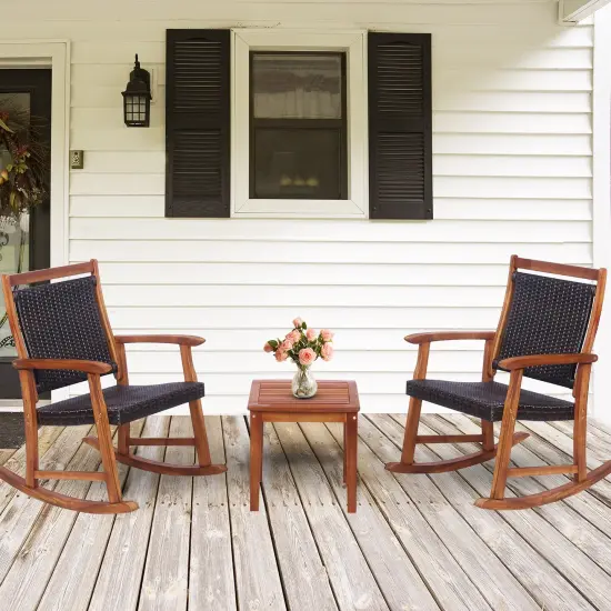 3 Pieces Acacia Wood Patio Rocking Chair Set with Side Table {1}