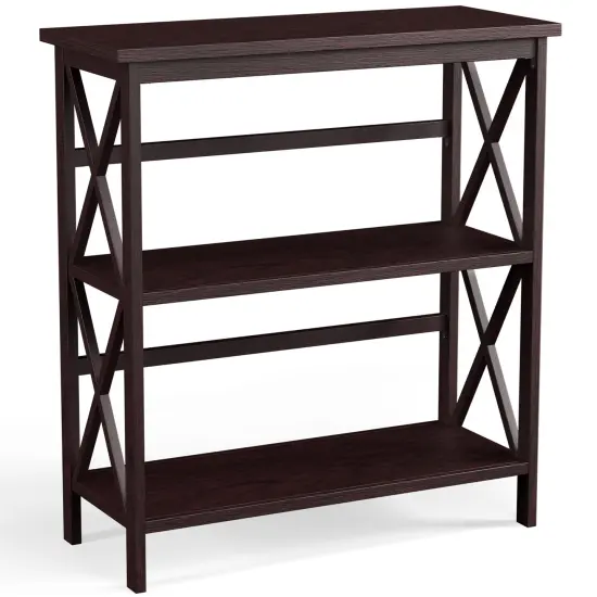 Costway 3-Tier Bookshelf Wooden Open Storage Bookcase for Home Office White\Black\Coffee\Natural {7}