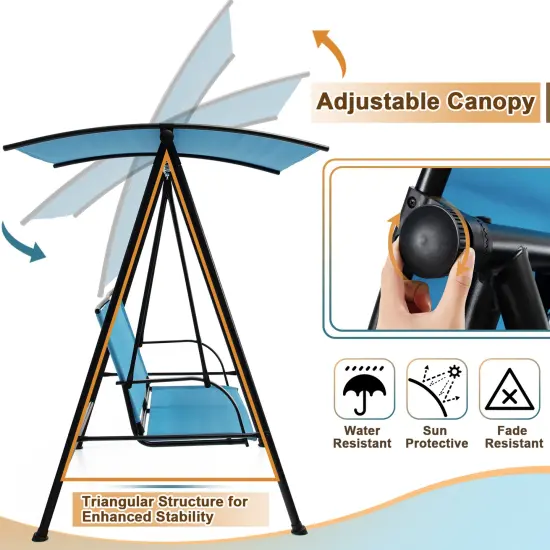 2-Seat Outdoor Canopy Swing with Comfortable Fabric Seat and Heavy-duty Metal Frame Navy {5}
