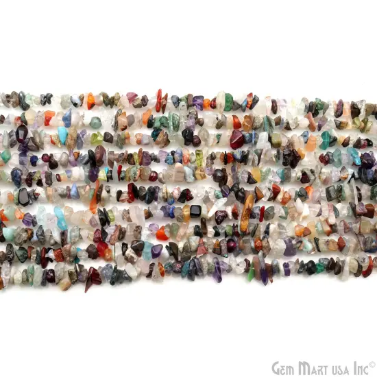 Multicolor Chip Beads, 34 Inch, Natural Chip Strands, Drilled Strung Nugget Beads, 3-7mm, Polished, GemMartUSA (CHMX-70001) {1}