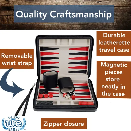 WE Games Magnetic Backgammon Set with Leatherette Case and Carrying Strap - Travel Size {3}