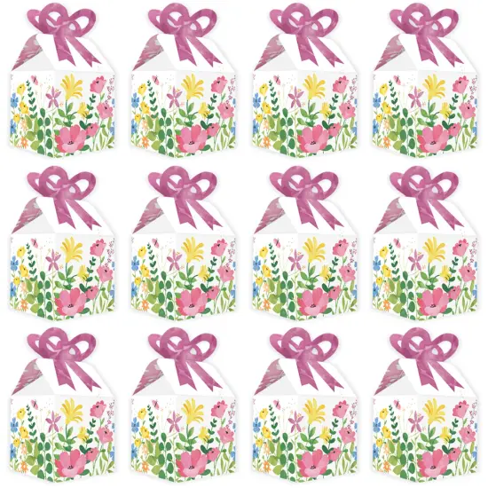 Big Dot of Happiness Wildflowers - Square Favor Gift Boxes - Boho Floral Party Bow Boxes - Set of 12 {6}