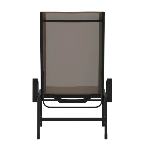 Emma and Oliver Braelin Textilene Adjustable 5 Position Patio Chaise Lounge with Armrests and Metal Frame Black/Black {9}