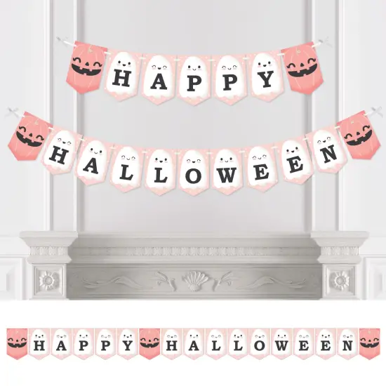 Big Dot of Happiness Pastel Halloween - Pink Pumpkin Party Bunting Banner - Party Decorations - Happy Halloween {1}