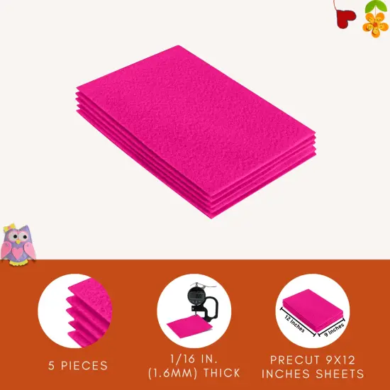 FabricLA Acrylic Felt Sheets for Crafts - Precut 9" X 12" Inches (20 cm X 30 cm) Felt Squares - Use Felt Fabric Craft Sheets for DIY, Costume, and Decoration | Neon Pink - 5 Pieces {3}