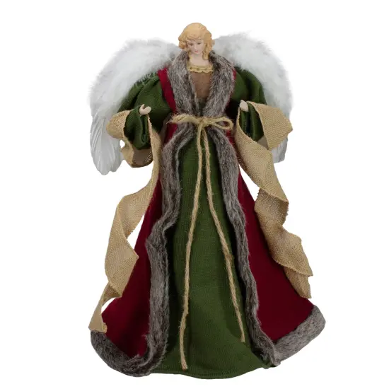 Northlight 18" Green and Brown Angel in a Dress Christmas Tree Topper - Unlit {1}