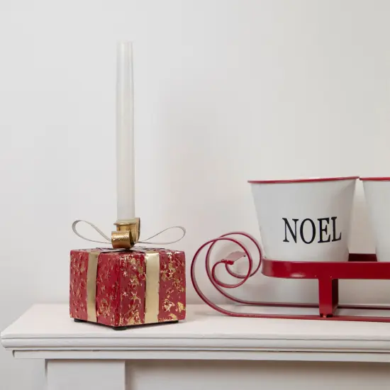 Northlight 4.5" Red Metal Gift Box Christmas Taper Candle Holder {3}