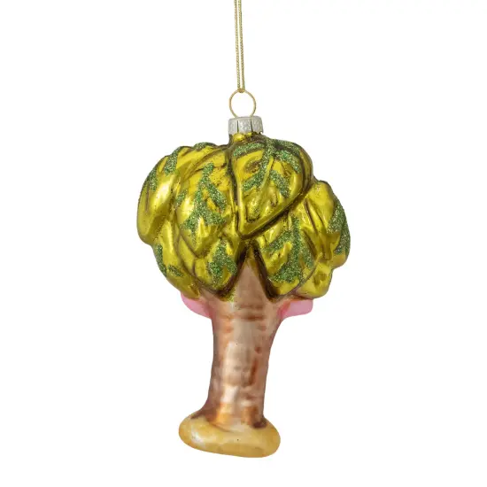 Northlight 4" Pink Flamingo with Palm Tree Glass Christmas Ornament {6}