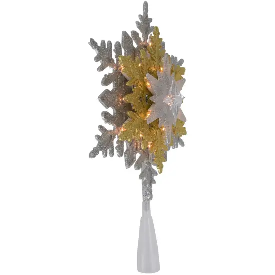 Northlight 13.75" Lighted Gold and Silver Snowflake Christmas Tree Topper, Clear Lights {6}
