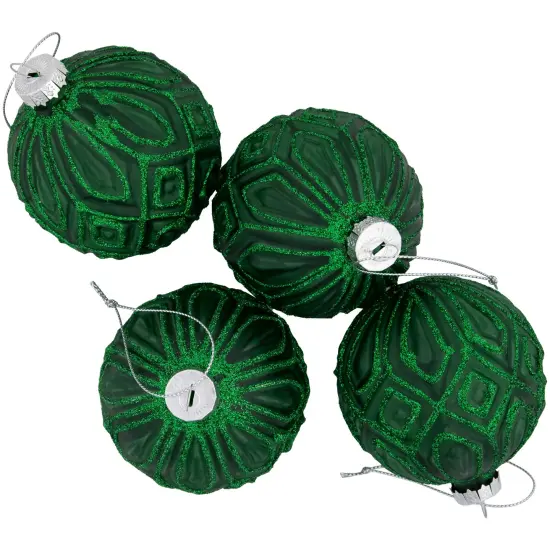 Northlight Glitter Lined Diamonds Glass Christmas Ball Ornament - 3" (80mm) - Green - 4ct {5}